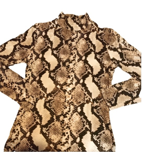 Leith Bodycon Tan & Dark Brown Long Sleeve Snake Print Dress - Size Small - Picture 4 of 9